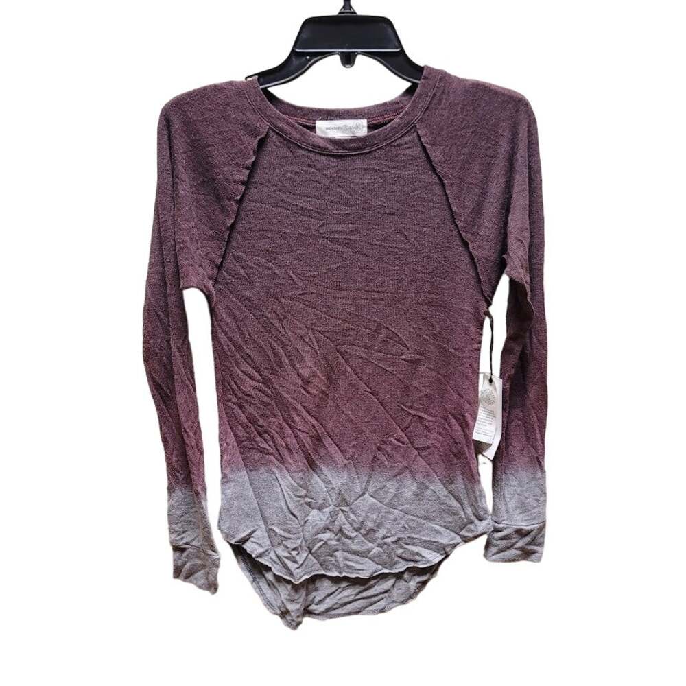 TREASURE & BOND NEW $39 Curved Hem Tee in Burgundy Stem Ombre XS